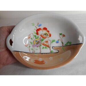 Vintage Japan lusterware poppy Floral trinket dish